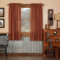 Burgundy Check Scalloped Short Panel Curtain Set of 2 63