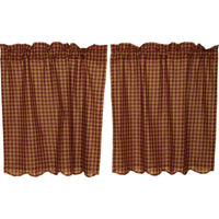 Thumbnail for Burgundy Check Scalloped Tier Curtain Set of 2 L36xW36 - The Fox Decor
