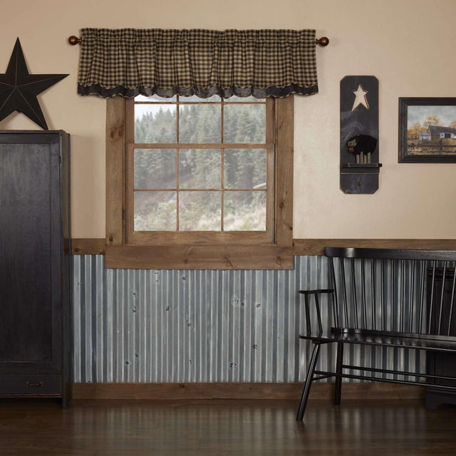 Black Check Scalloped Layered Valance Curtain 16x72 - The Fox Decor