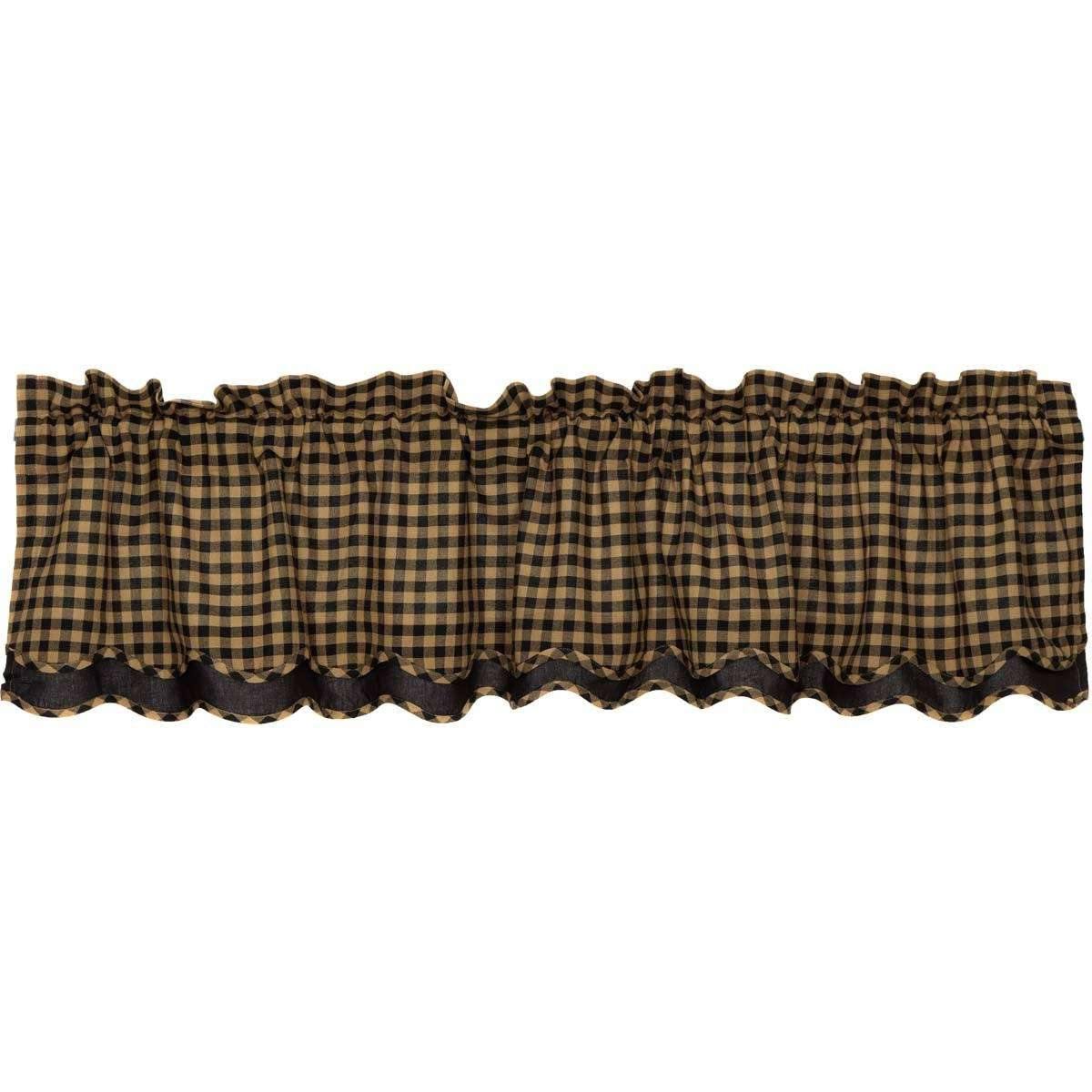Black Check Scalloped Layered Valance Curtain 16x72 - The Fox Decor