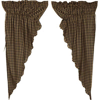 Thumbnail for Black Check Scalloped Prairie Short Panel Curtain Set of 2 63x36x18 - The Fox Decor