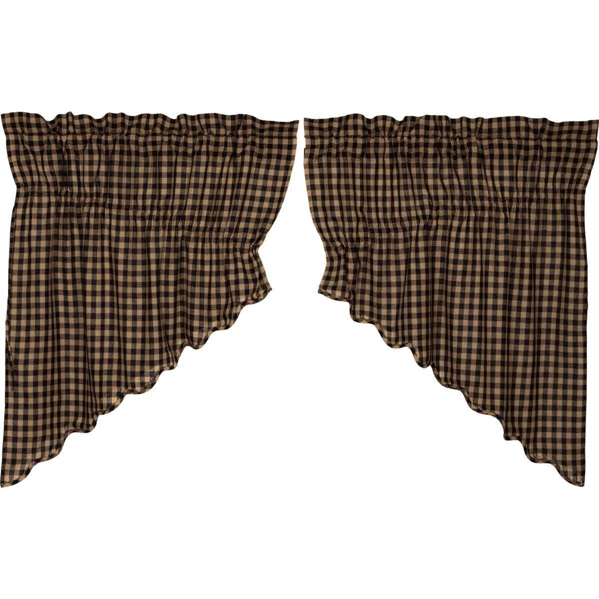 Black Check Scalloped Prairie Swag Curtain Set of 2 36x36x18 VHC Brands - The Fox Decor