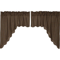 Thumbnail for Black Check Scalloped Swag Curtain Set of 2 36x36x16 - The Fox Decor
