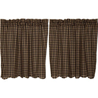 Thumbnail for Black Check Scalloped Tier Curtain Set of 2 L36xW36 - The Fox Decor