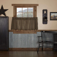 Thumbnail for Black Check Scalloped Tier Curtain Set of 2 L24xW36 - The Fox Decor