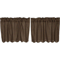Thumbnail for Black Check Scalloped Tier Curtain Set of 2 L24xW36 - The Fox Decor