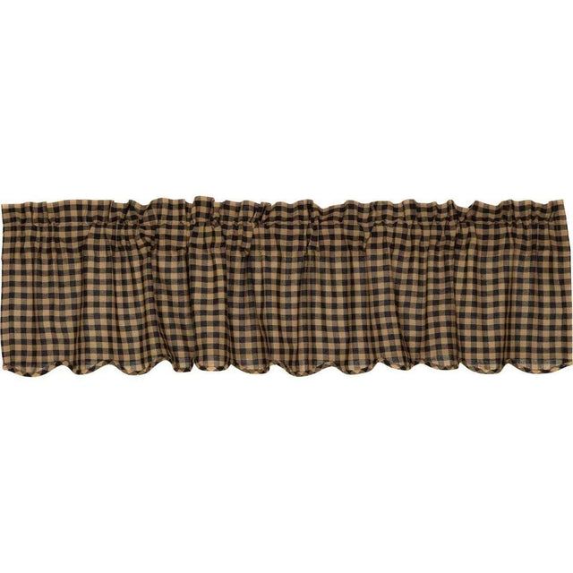 Black Check Scalloped Valance Curtain 16x72 - The Fox Decor