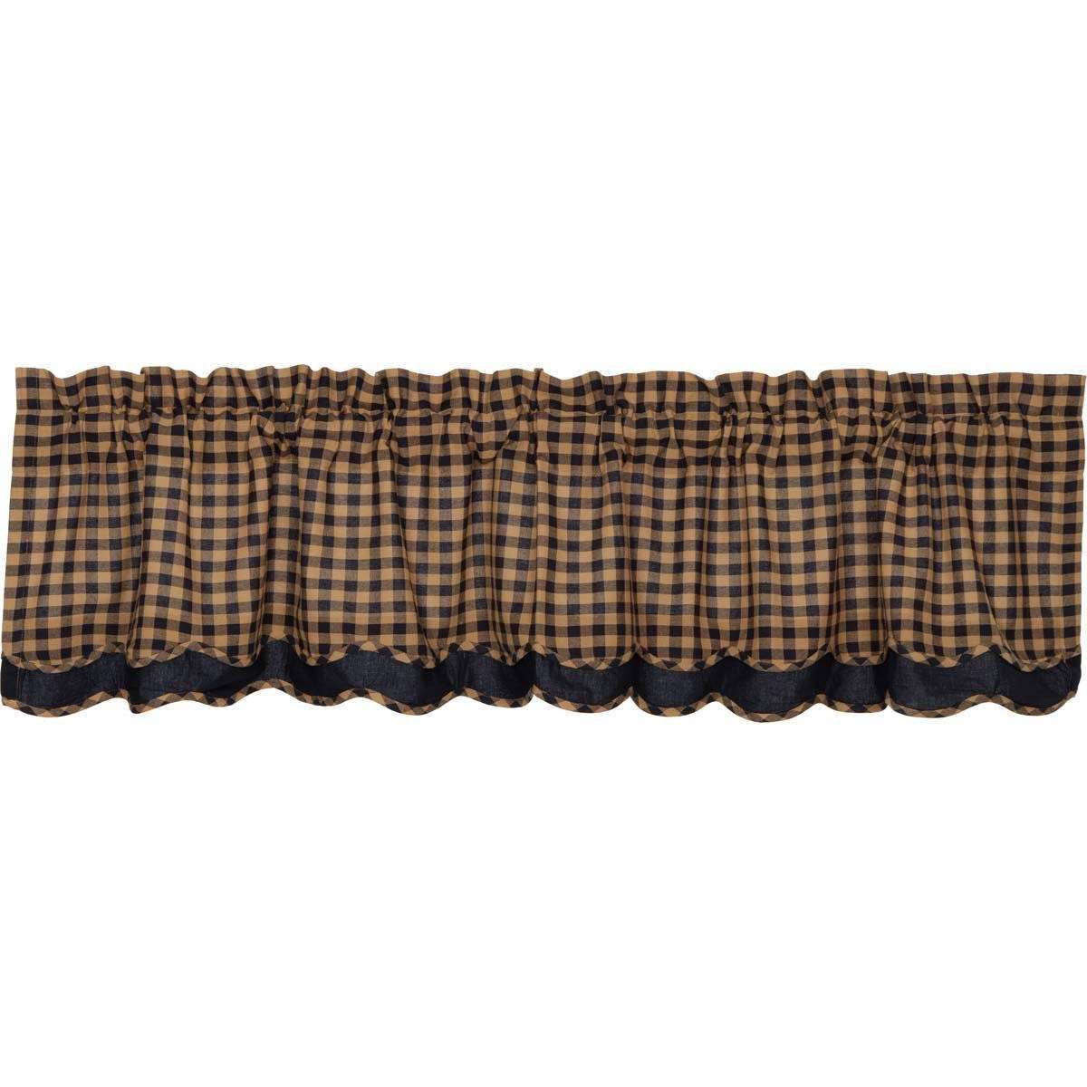 Navy Check Scalloped Layered Valance Curtain 16" x 72" VHC Brands - The Fox Decor