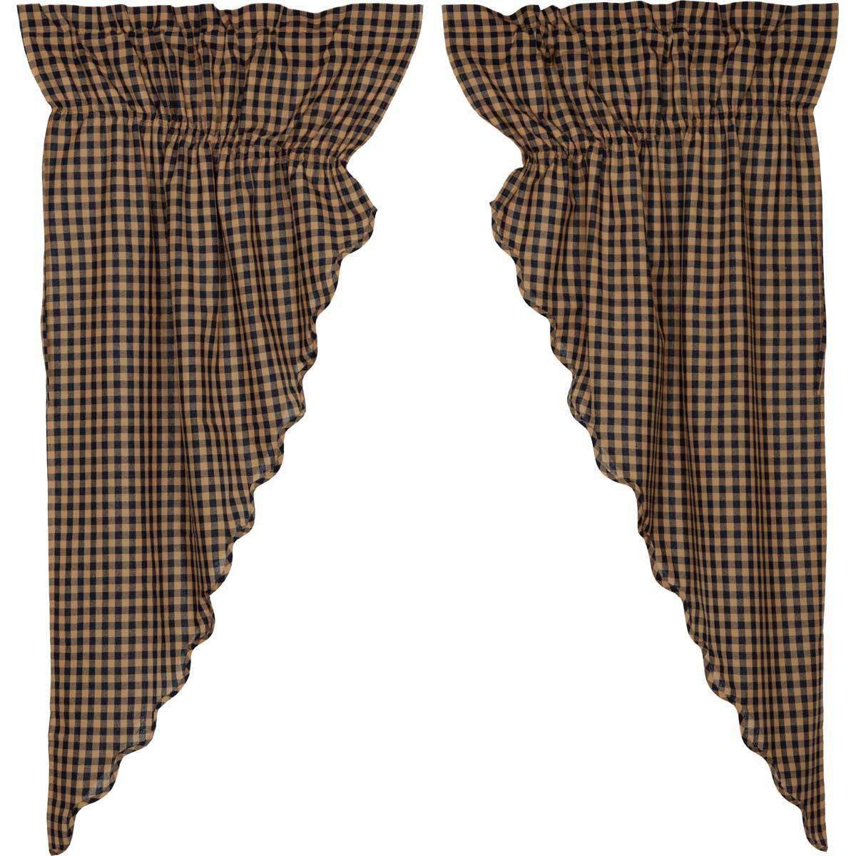 Navy Check Scalloped Prairie Short Panel Curtain Set of 2 63x36x18 - The Fox Decor