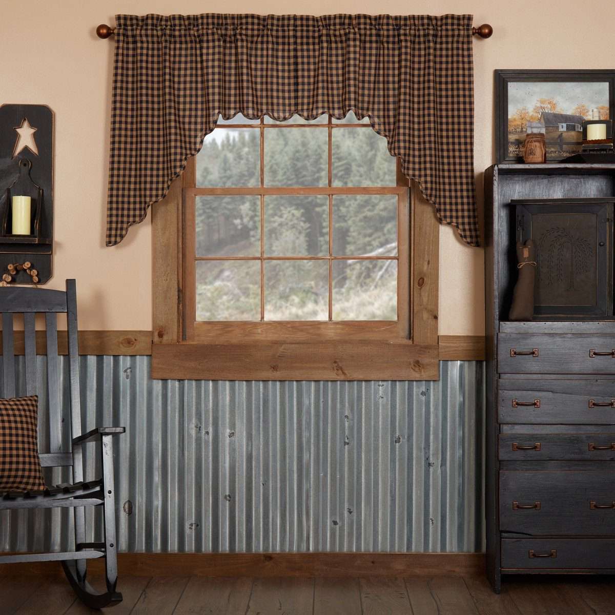 Navy Check Scalloped Swag Curtain Set 36