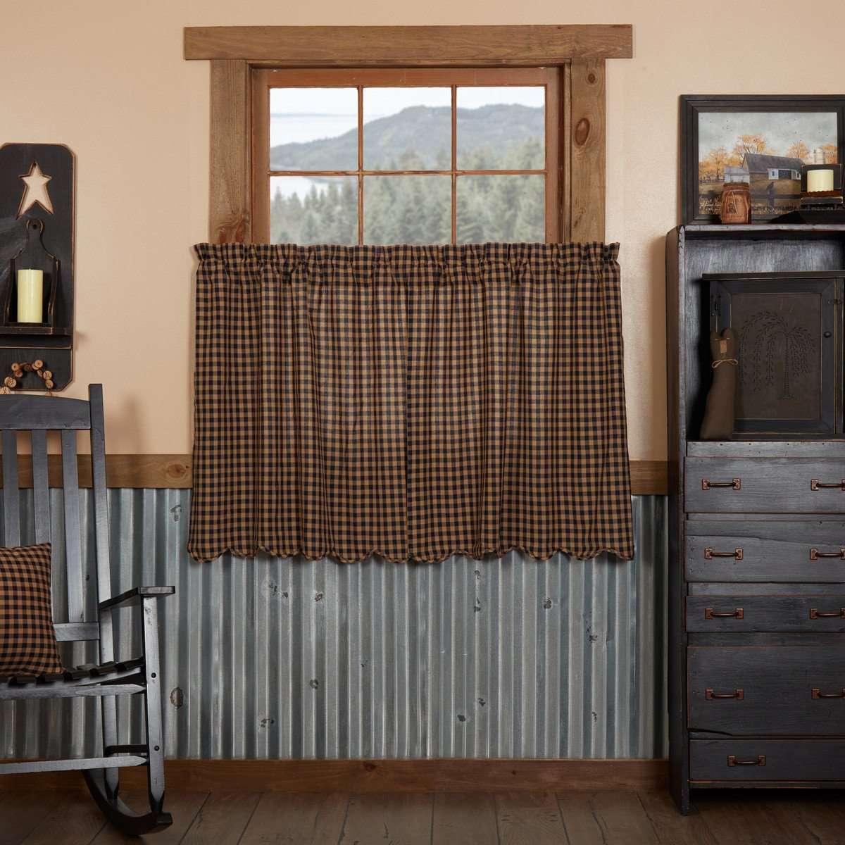 Navy Check Scalloped Tier Curtain Set VHC Brands - The Fox Decor