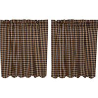 Thumbnail for Navy Check Scalloped Tier Curtain Set of 2 L36xW36 - The Fox Decor