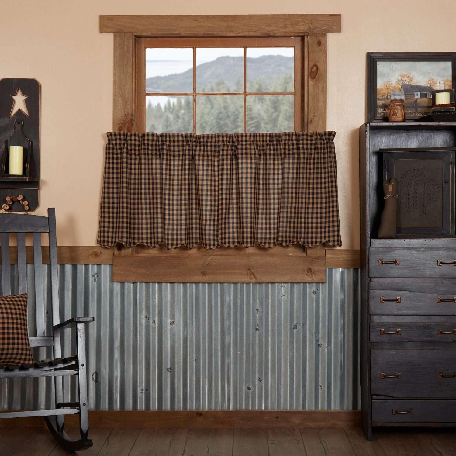 Navy Check Scalloped Tier Curtain Set of 2 L24xW36 - The Fox Decor