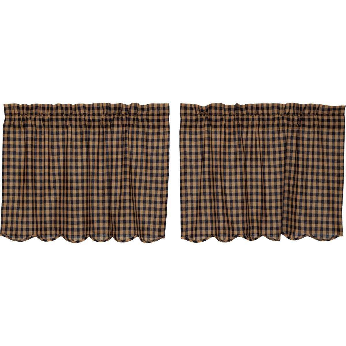 Navy Check Scalloped Tier Curtain Set VHC Brands - The Fox Decor