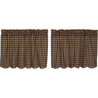 Thumbnail for Navy Check Scalloped Tier Curtain Set VHC Brands - The Fox Decor
