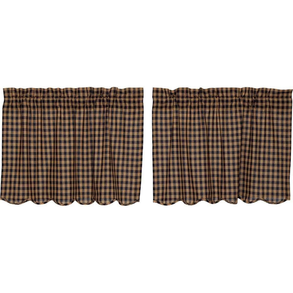 Navy Check Scalloped Tier Curtain Set of 2 L24xW36 - The Fox Decor