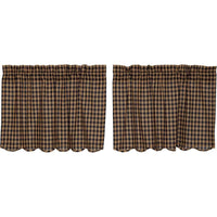 Thumbnail for Navy Check Scalloped Tier Curtain Set of 2 L24xW36 - The Fox Decor