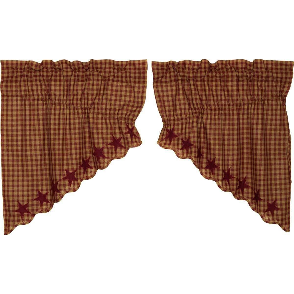 Burgundy Star Scalloped Prairie Swag Curtain Set of 2 36x36x18 VHC Brands - The Fox Decor