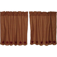 Thumbnail for Burgundy Star Scalloped Tier Curtain Set of 2 L36xW36 - The Fox Decor
