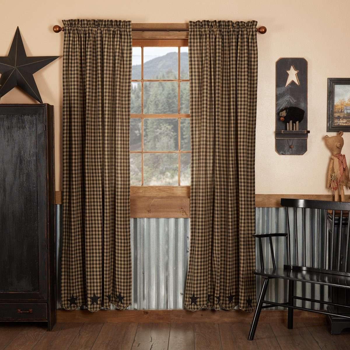 Black Star Scalloped Panel Curtain Set of 2 84x40 - The Fox Decor