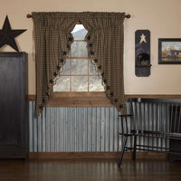 Thumbnail for Black Star Scalloped Prairie Short Panel Curtain Set of 2 63x36x18