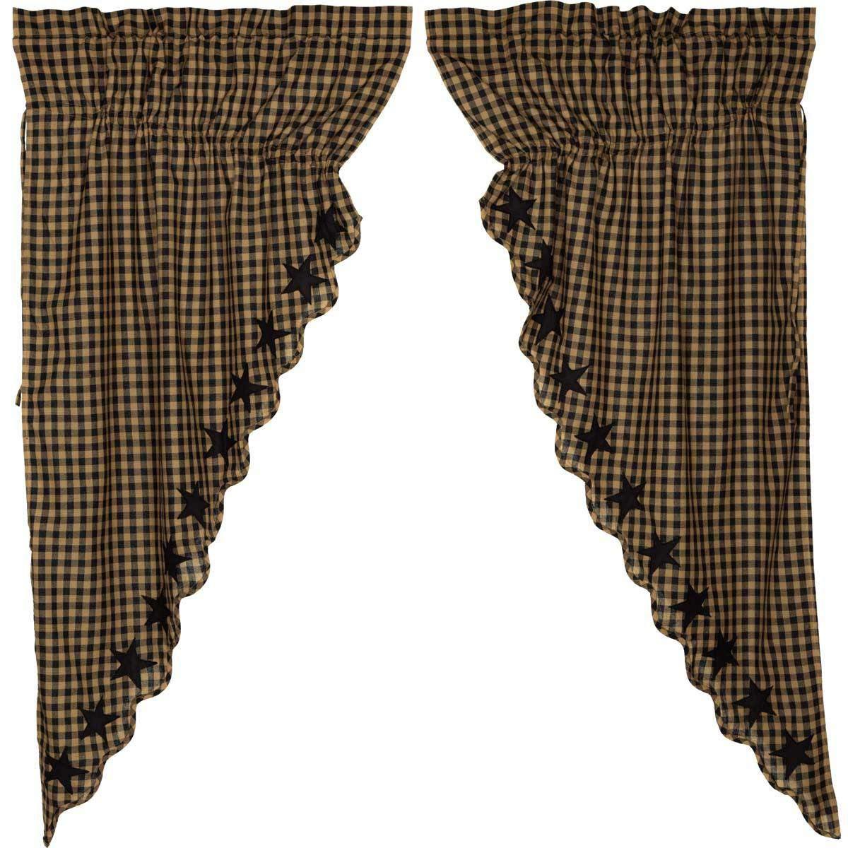 Black Star Scalloped Prairie Short Panel Curtain Set of 2 63x36x18 - The Fox Decor