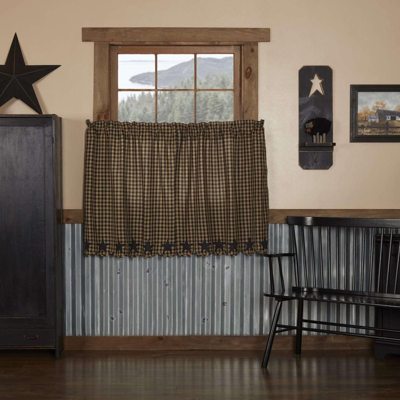Black Star Scalloped Tier Curtain Set of 2 L36xW36 - The Fox Decor
