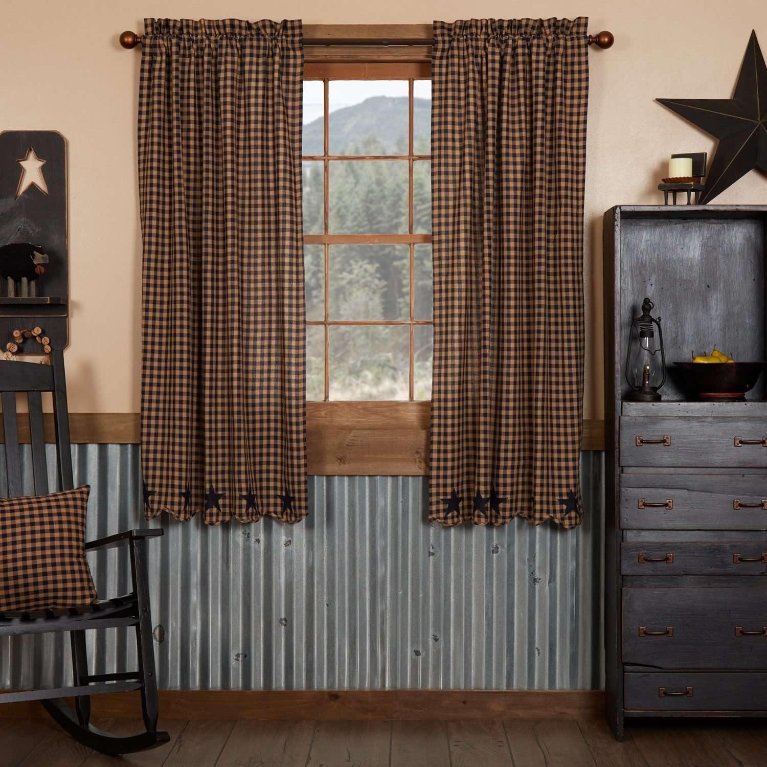 Navy Star Scalloped Short Panel Curtain Set of 2 63x36 - The Fox Decor