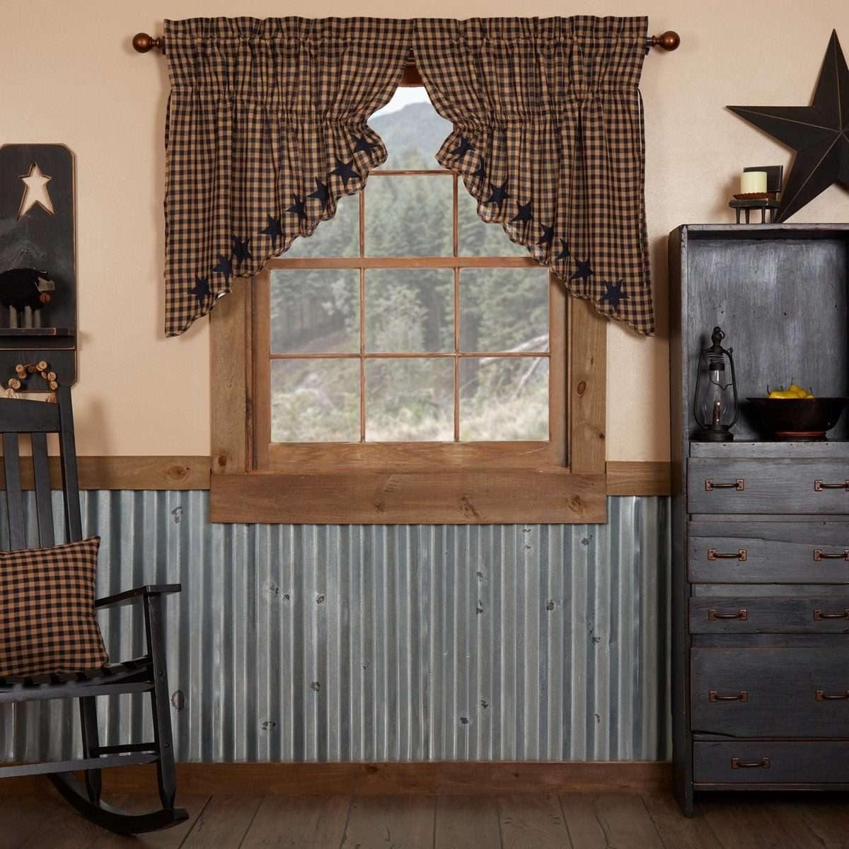 Navy Star Scalloped Prairie Swag Curtain Set of 2 36x36x18 VHC Brands - The Fox Decor