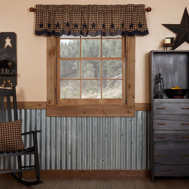 Navy Star Scalloped Layered Valance Curtain 16x72 - The Fox Decor