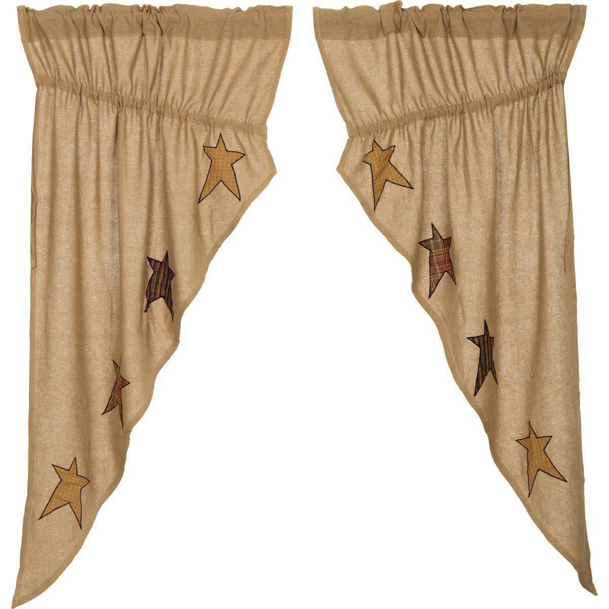 Stratton Burlap Applique Star Prairie Short Panel Curtain Set of 2 - The Fox Decor
