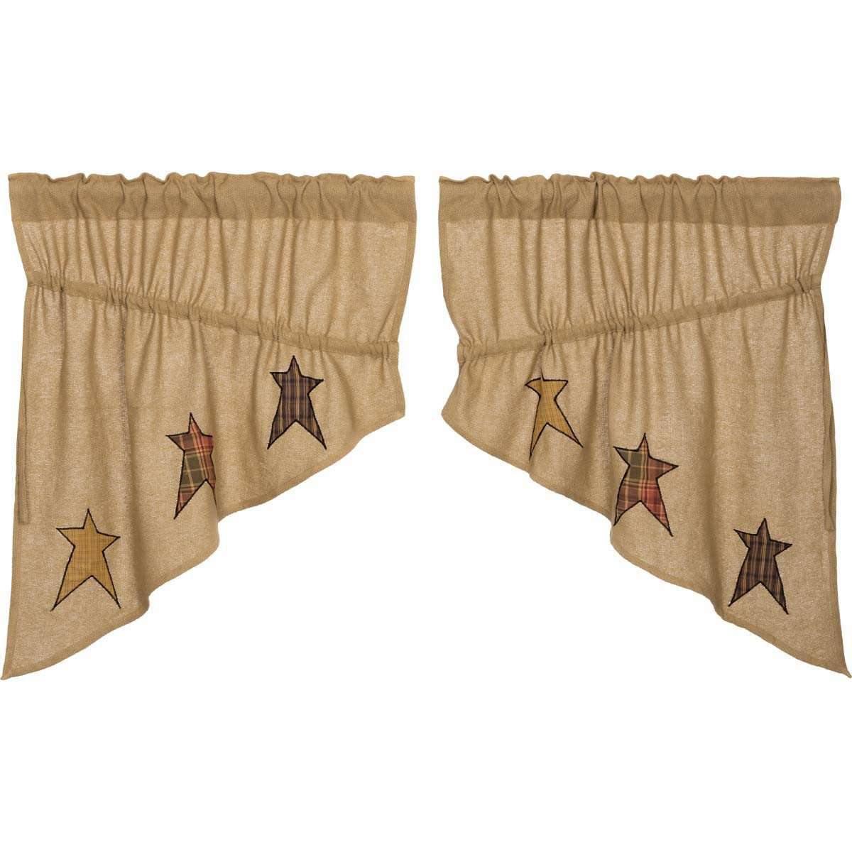 Stratton Burlap Applique Star Prairie Swag Curtain Set of 2 36x36x18 VHC Brands - The Fox Decor