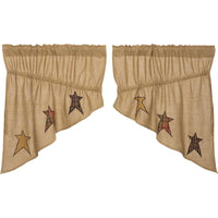 Thumbnail for Stratton Burlap Applique Star Prairie Swag Curtain Set of 2 36x36x18 VHC Brands - The Fox Decor