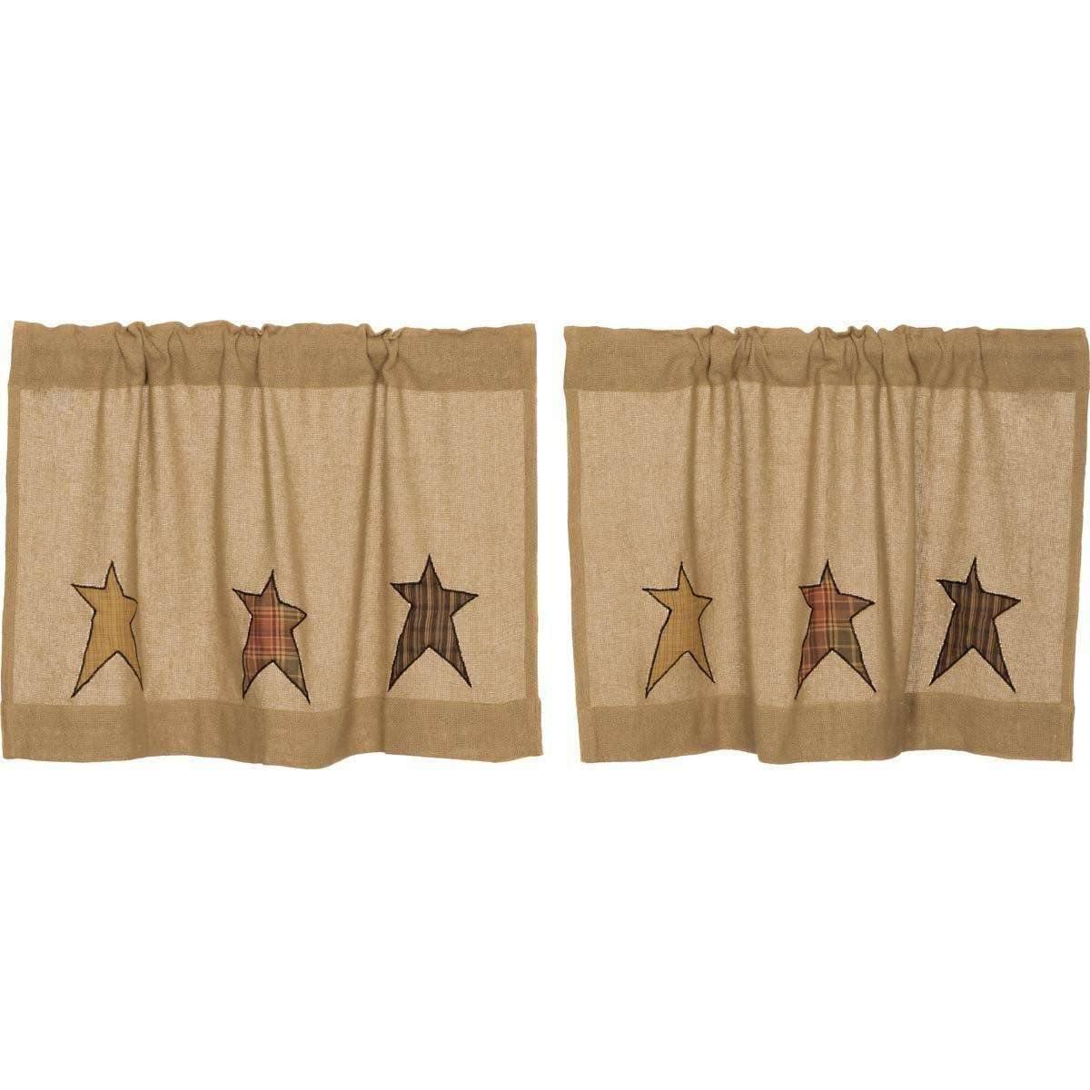 Stratton Burlap Applique Star Tier Curtain Set of 2 L24xW36 - The Fox Decor