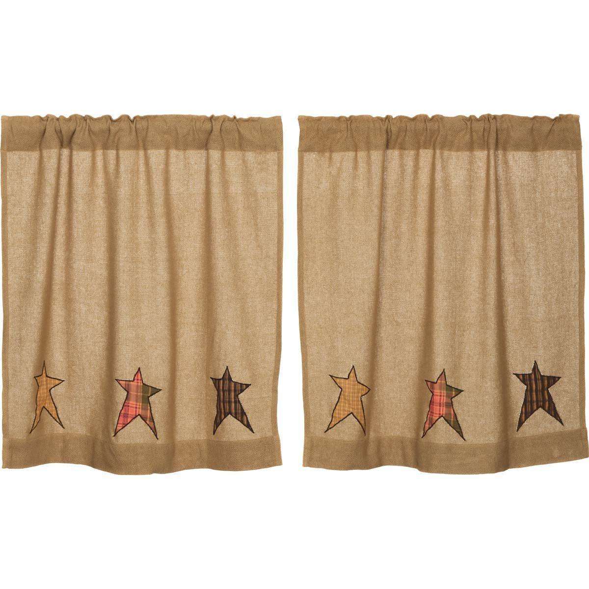 Stratton Burlap Applique Star Tier Curtain Set VHC Brands - The Fox Decor
