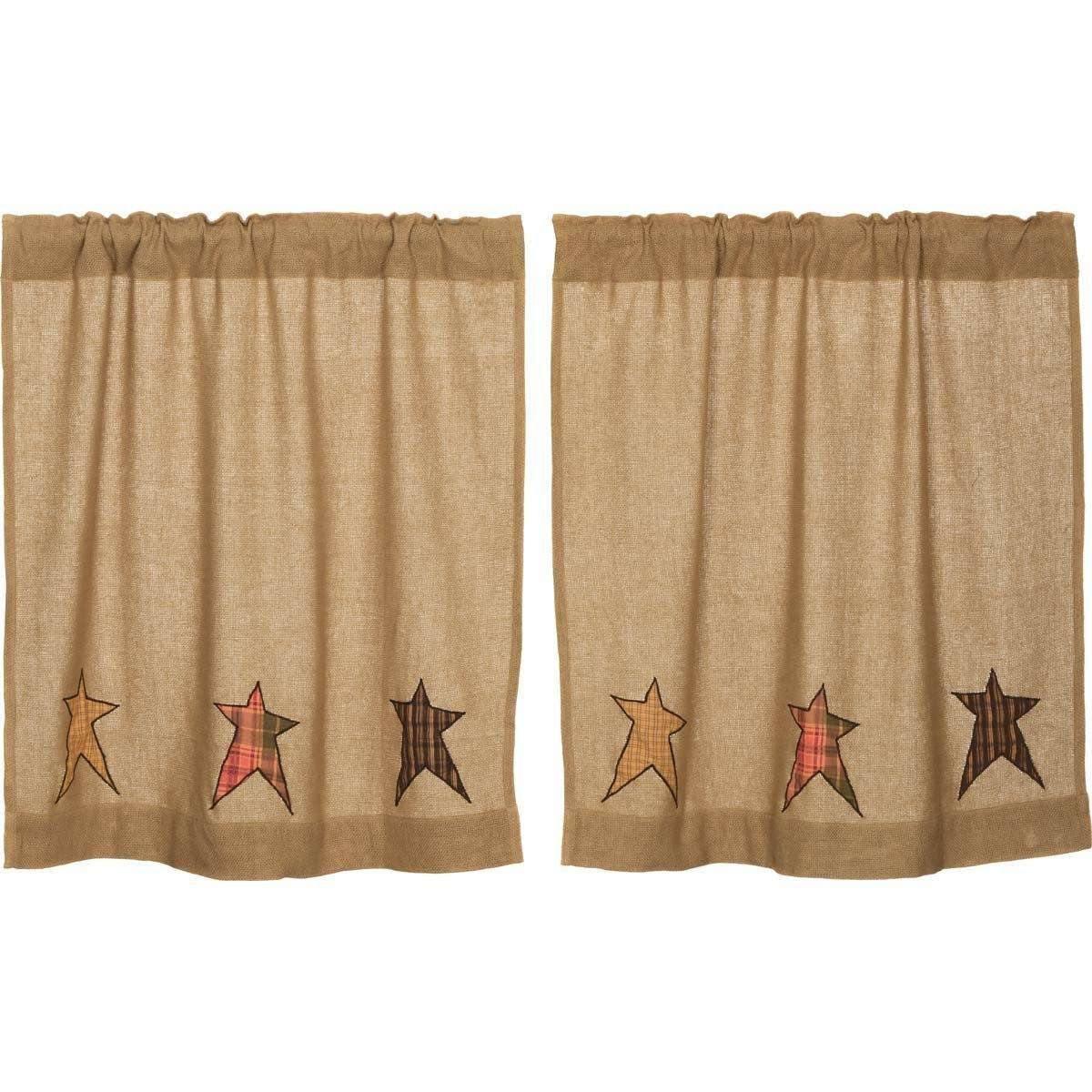 Stratton Burlap Applique Star Tier Curtain Set of 2 L36xW36 - The Fox Decor