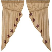 Thumbnail for Burlap w/Burgundy Stencil Stars Prairie Short Panel Curtain Set 63x36x18 - The Fox Decor