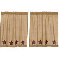 Thumbnail for Burlap w/Burgundy Stencil Stars Tier Curtain Set of 2 L36xW36 - The Fox Decor