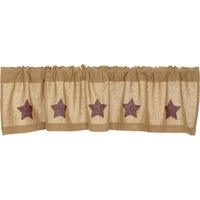 Thumbnail for Burlap w/Burgundy Stencil Stars Valance Curtain 16x72 - The Fox Decor