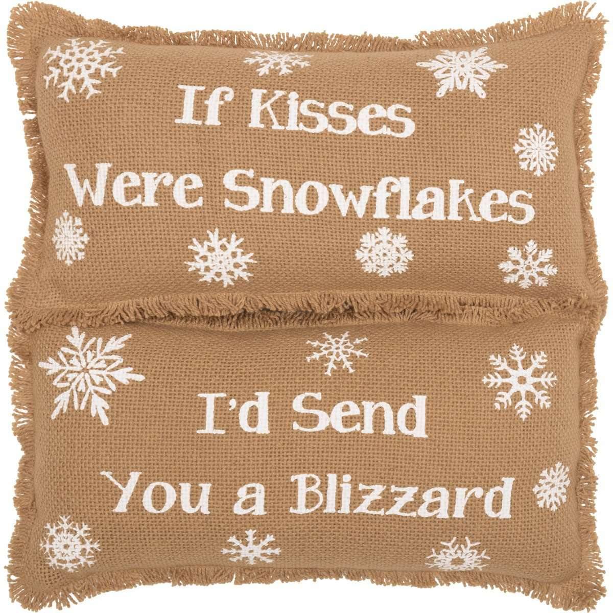 Snowflake Burlap Pillow If Kisses..Snowflakes Set of 2 7x13 - The Fox Decor