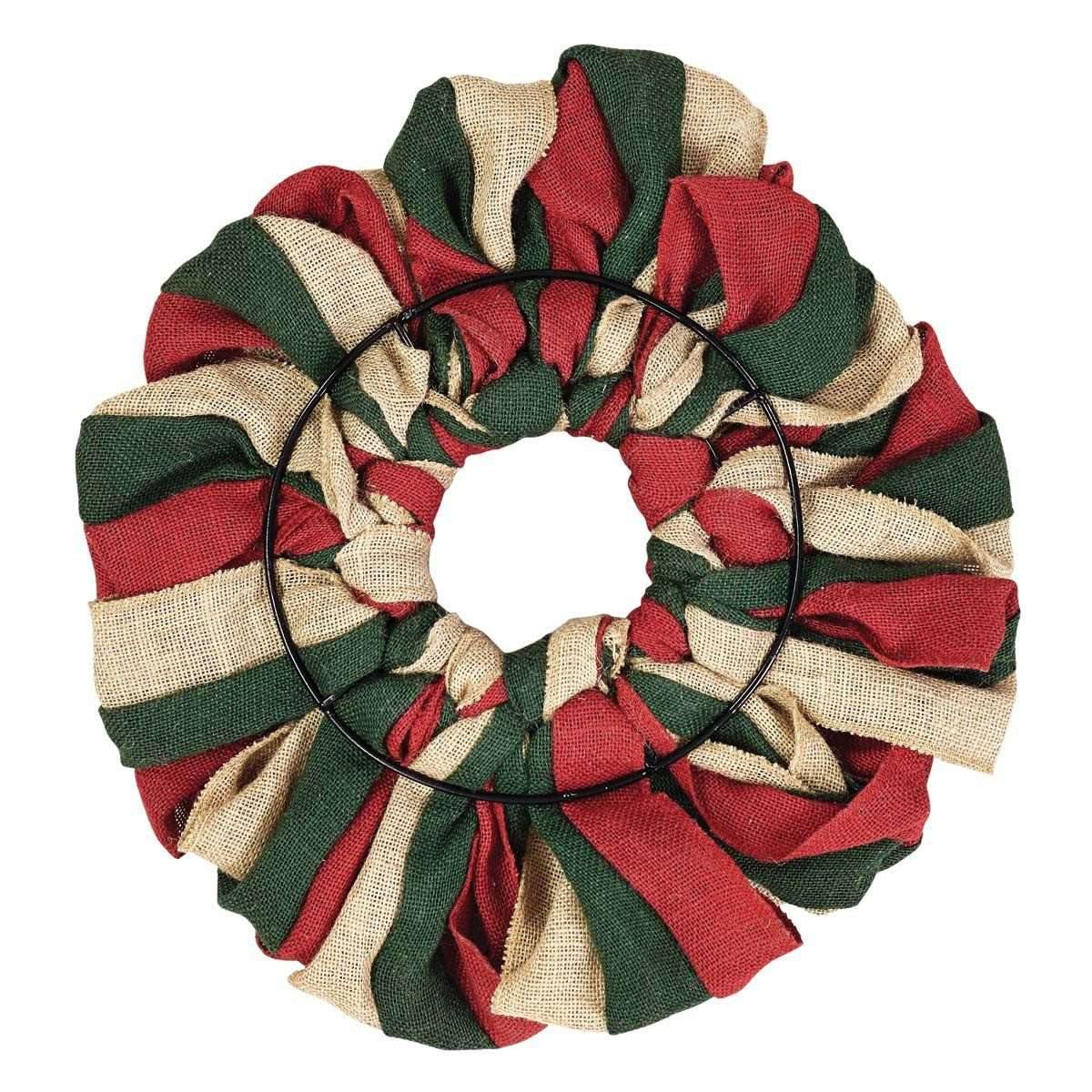 Red, Natural and Green Burlap Wreath 15" - The Fox Decor