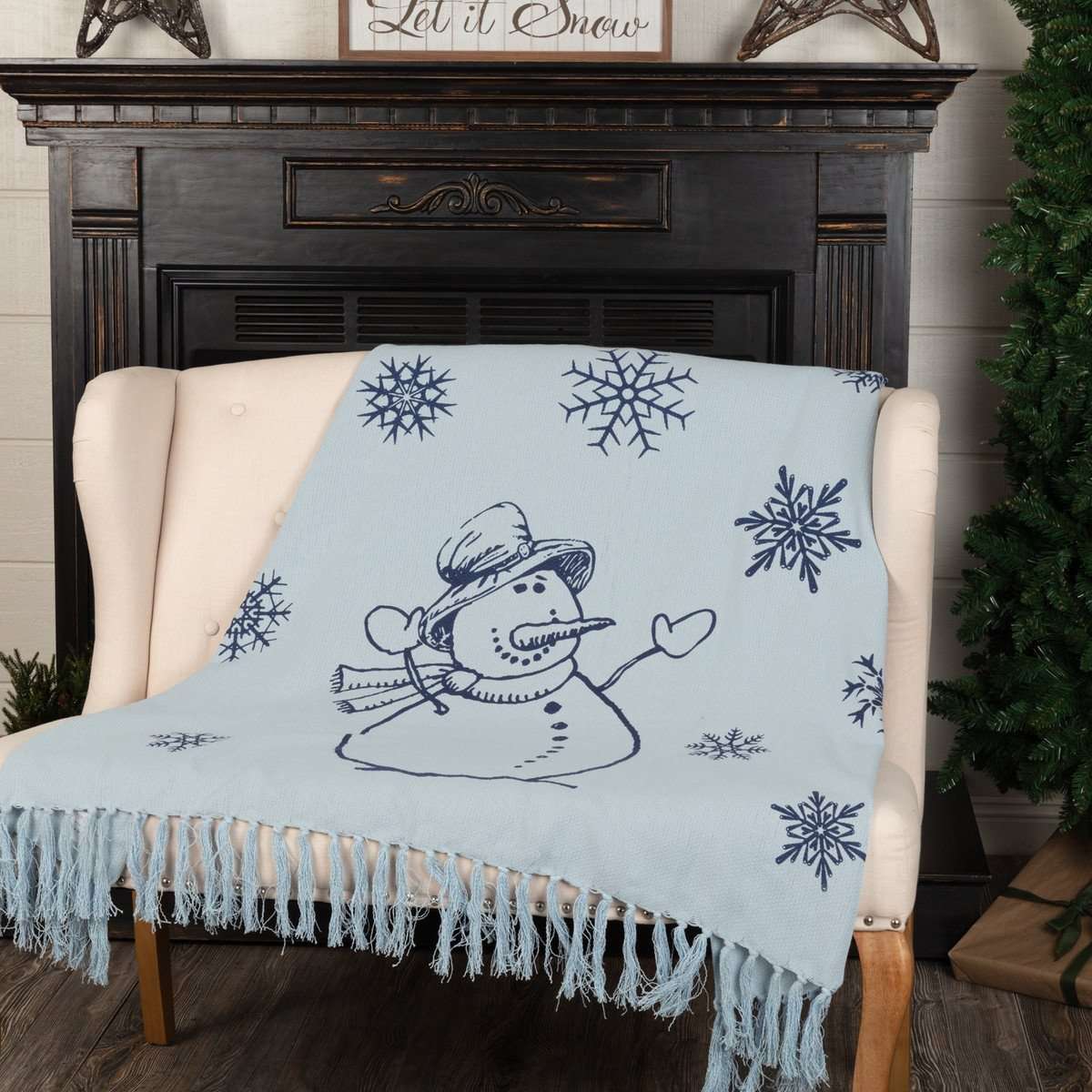 Happy Snowman Navy Woven Throw 60" x 50" VHC Brands - The Fox Decor