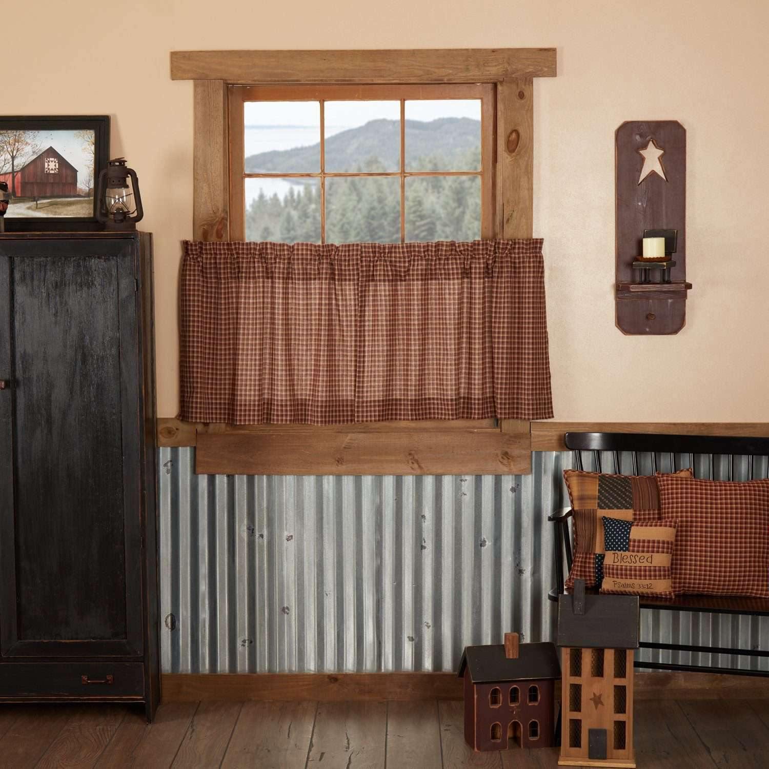 Patriotic Patch Plaid Tier Curtain Set of 2 L24xW36 - The Fox Decor