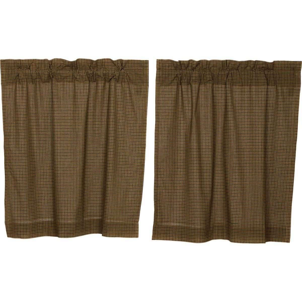 Tea Cabin Green Plaid Tier Curtain Set of 2 L36xW36 - The Fox Decor