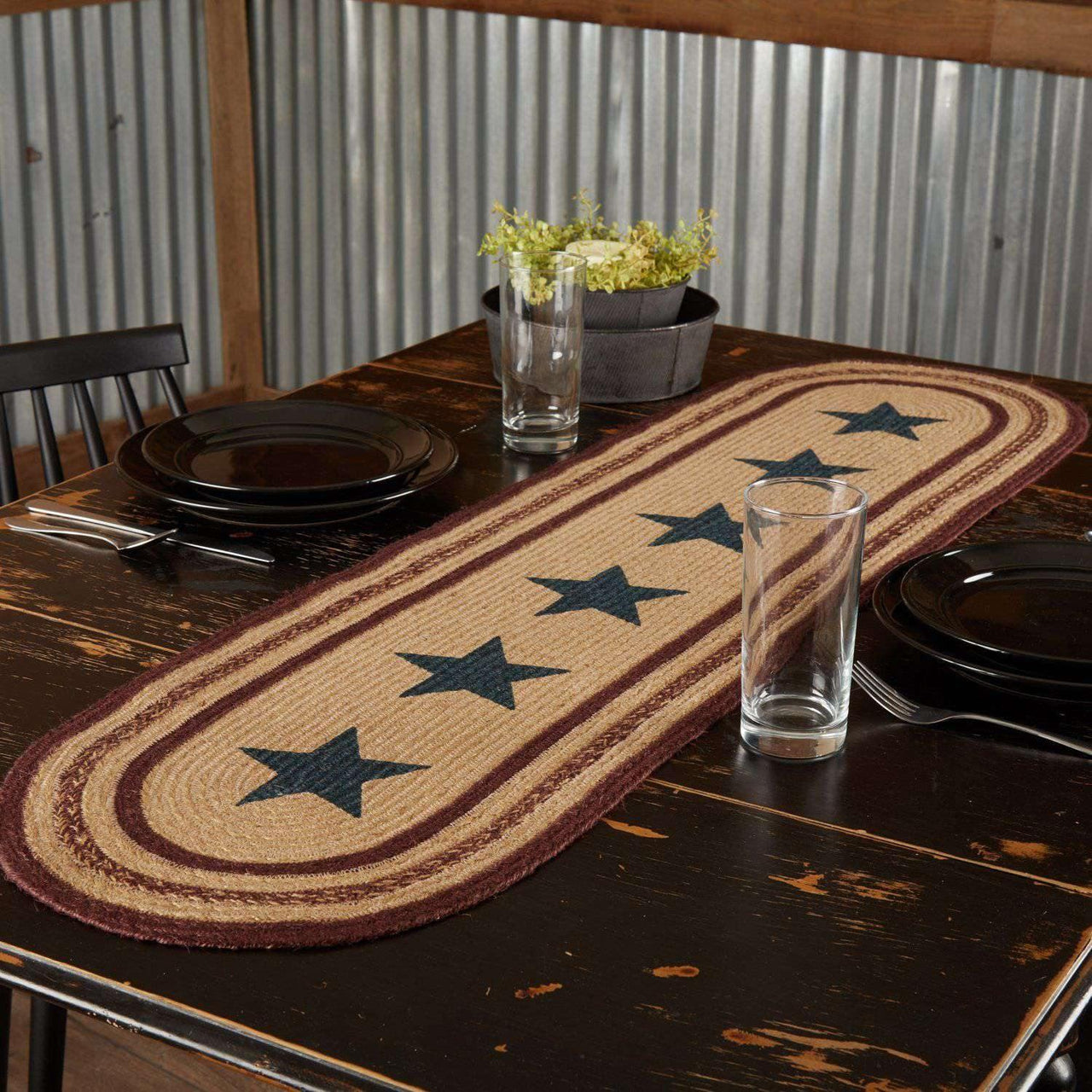 Potomac Jute Runner Stencil Stars 13x48 VHC Brands - The Fox Decor