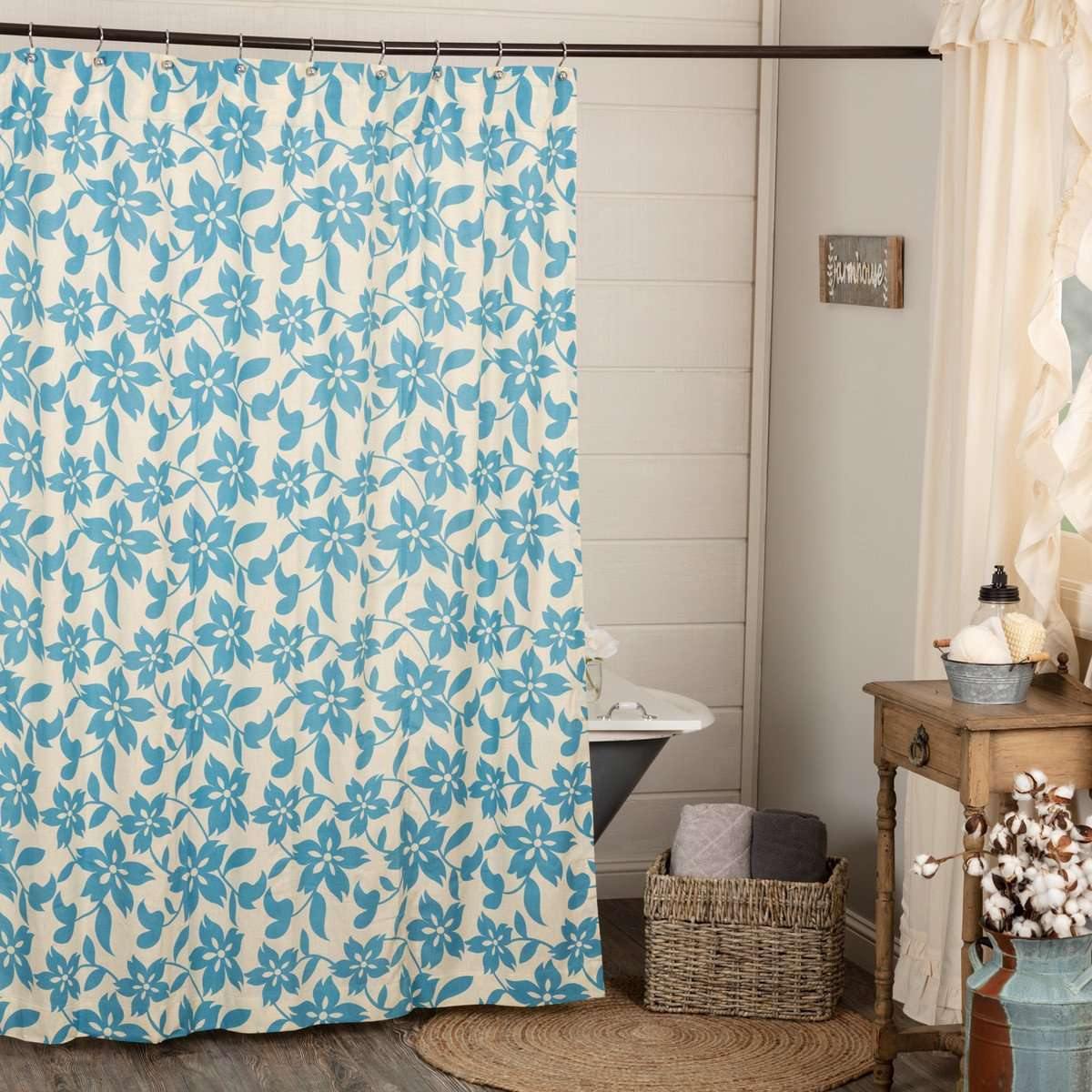 Briar Azure Shower Curtain 72"x 72" Turquoise, Creme - VHC Brands - The Fox Decor