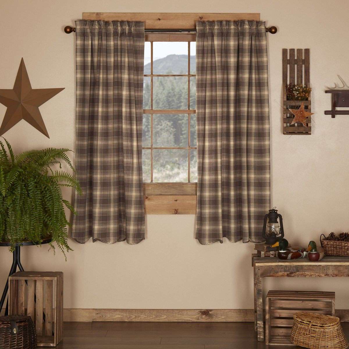 Dawson Star Scalloped Short Panel Curtain Set of 2 63"x36" VHC Brands - The Fox Decor