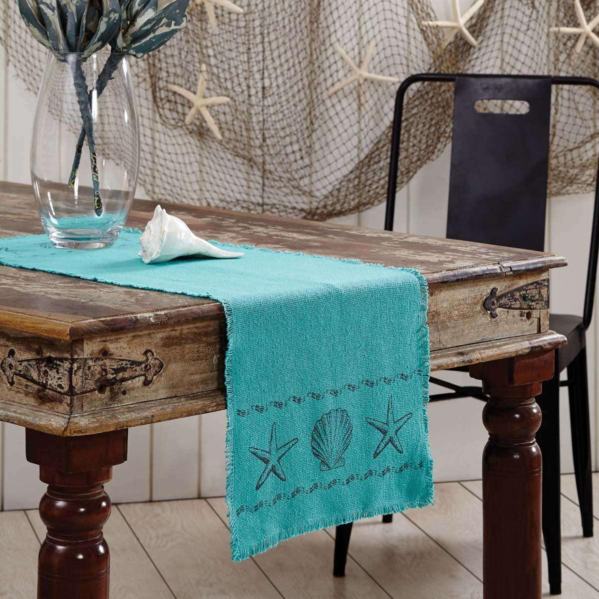 Sandy Aqua Burlap Runner 13x36 VHC Brands - The Fox Decor