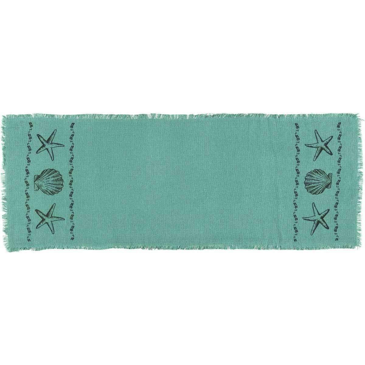 Sandy Aqua Burlap Runner 13x36 VHC Brands - The Fox Decor