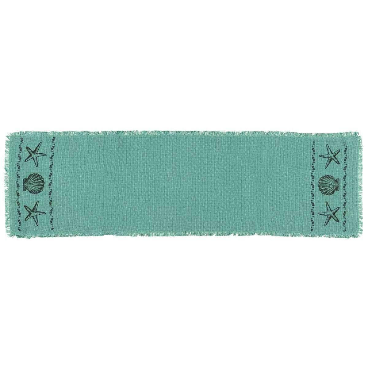 Sandy Aqua Burlap Runner 13x48 VHC Brands - The Fox Decor